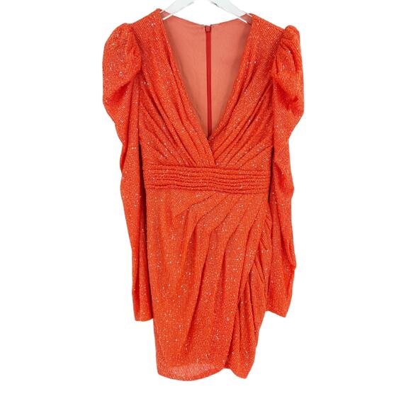 MAC DUGGAL Dress Size 2 Evening Gown Orange Tangerine Sequin NEW Mini V Neck - Picture 4 of 9